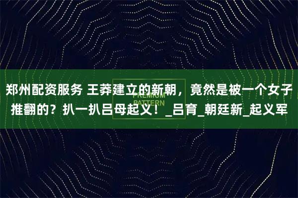郑州配资服务 王莽建立的新朝，竟然是被一个女子推翻的？扒一扒吕母起义！_吕育_朝廷新_起义军